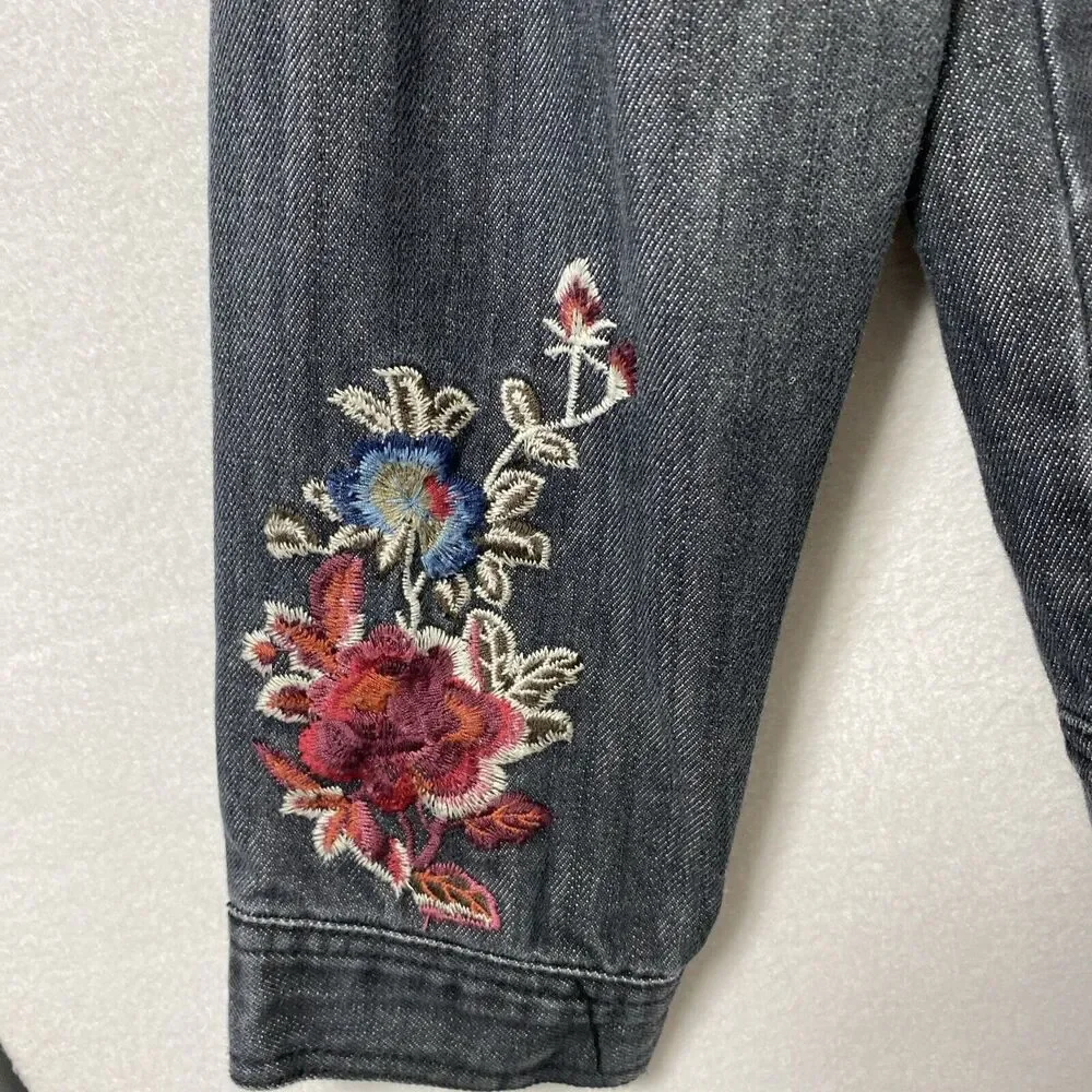Hannah Jean Jacket Womens Small Black Denim Floral Embroidered Button Down - Picture 13 of 15